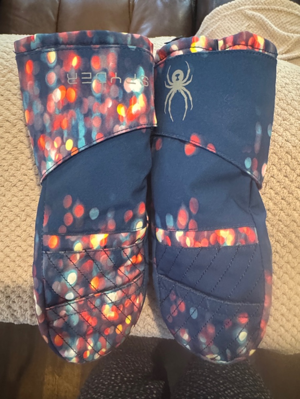 Spyder Kids Navy Mittens with Multicolor Light-Spot Print